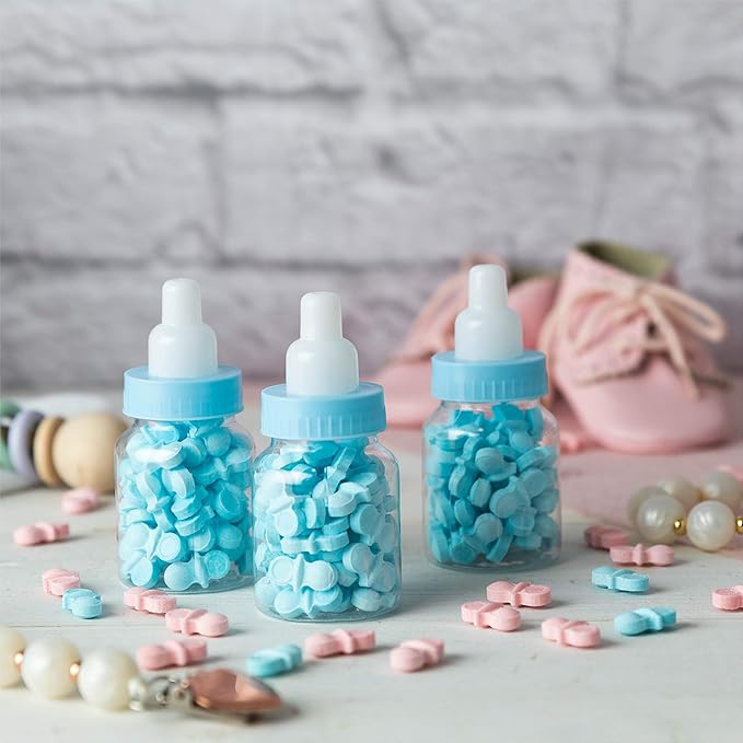 Hammont Blue Baby Boy Bottle Shaped Acrylic Candy Boxes - 36 Pack - 1.5"x3.5" - Perfect for Weddings, Birthdays, Party Favors and Gifts | Designer Cute Clear Lucite Plastic Treat Containers