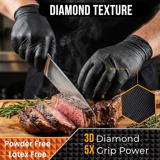 10 Mil Nitrile Disposable Gloves Heavy Duty Mechanic Gloves Raised Diamond Texture Thick (Black of 1000, Medium)