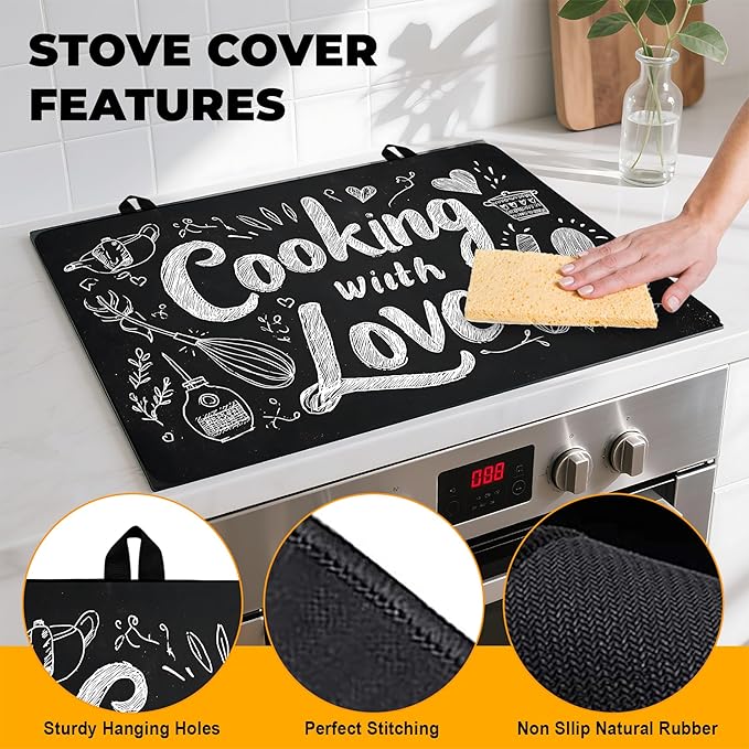 Stove Top Cover for Home Decoration Kitchen Pad Washable Cooktop Covers Countertop Stove Protector Mat for Home Kitchen Cooktops (Cooking with love, 30"x21")