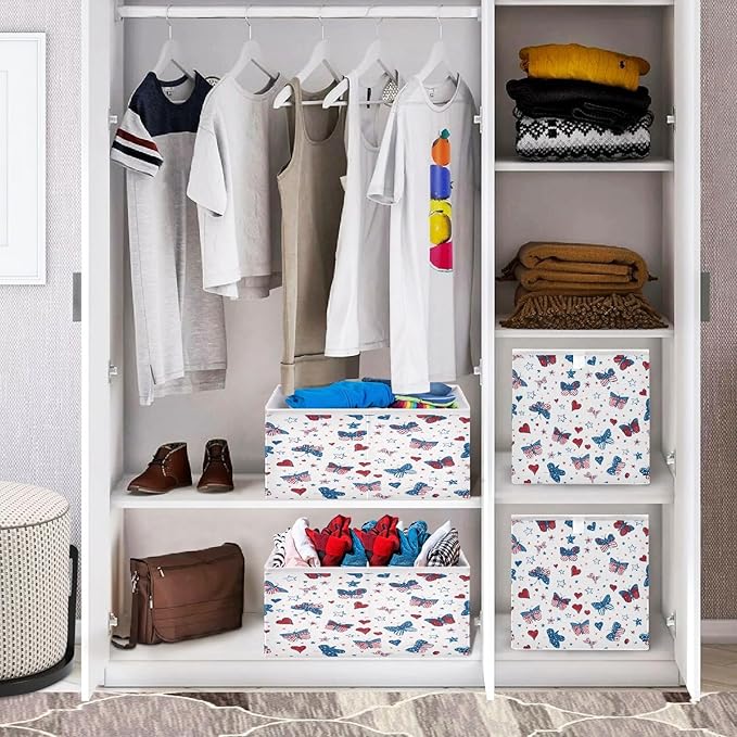 Bolaz Butterfly Hearts Stars Pattern Closet Organizers Storage Cubes Storage Bins Shelf Baskets Containers for Home Room Office,Square