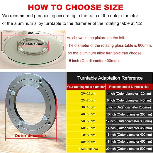 Aluminium Alloy Turntable Bearing, Heavy Duty Swivel Turntable Lazy Susan Rotating Bearing Turntable Round Dining Table Smooth Swivel Plate Hardware, 20"