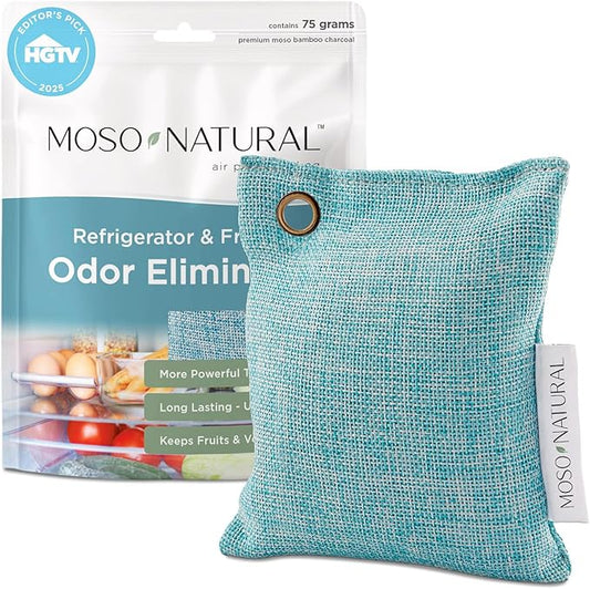 Moso Natural Fridge Odor Eliminator, HGTV Editor’s Pick, Bamboo Charcoal Refrigerator Deodorizer for Fridge and Freezer, Unscented Reusable Odor Absorber