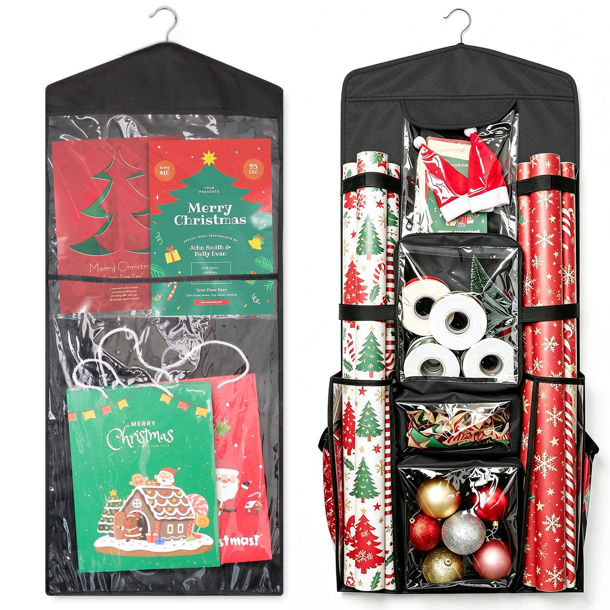 Double-Sided Hanging Wrapping Paper Storage Organizer,Over - Image 1