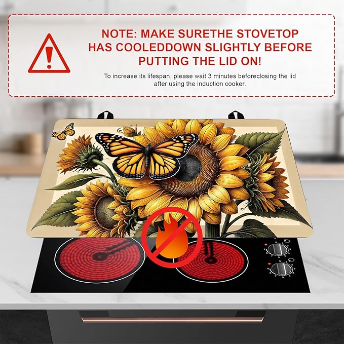 Stove Top Cover Flower Gas Stove Top Cover for Home Decoration Kitchen Pad Non-Stick Washable Cooktop Covers Countertop Protector Keep Stove Clean (Sunflower, 28L"x20W")