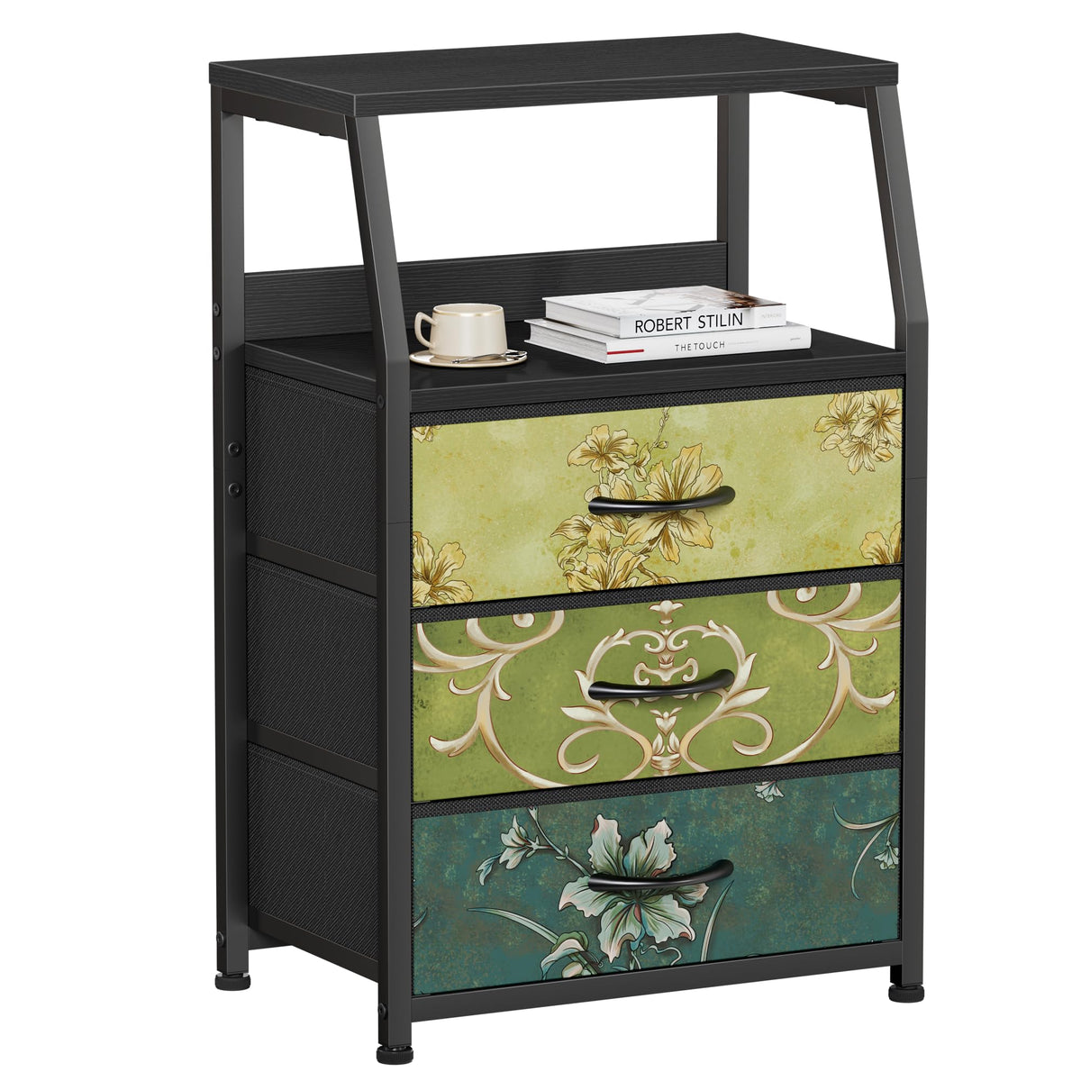 Furnulem Retro NightStand with 3 Drawer, Small Vintage Storage - Image 1