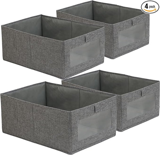 4 Pack Closet Organizers and Storage Bins, Storage Containers for Organizing Clothing, Jeans, Toys, Books, Shelves, Wardrobe - Closet Organizer, Large Storage Boxes Baskets with Window