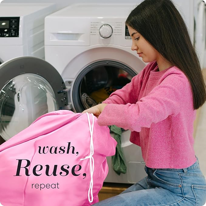 Nylon XL Laundry Bag - Locking Drawstring Closure, Machine Washable, These Large Bags Will Fit a Laundry Basket and Strong Enough to Carry up to Two Loads of Clothes (Pink | 30" x 40")