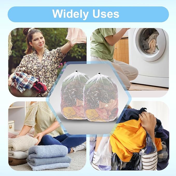 3Pcs Mesh Laundry Bags Sock Bag for Washing Machine S/M/L Washable Drawstring Laundry Net Bag for Socks Underwear Pants