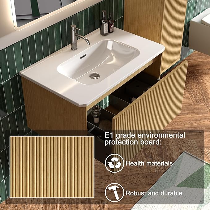 Bathroom Vanity with Sink,Large Storage Wall Mounted Floating Bathroom Vanity with Overflow for Modern Bathroom, One-Piece Sink Basin Minimalist Bathroom Sink Cabinet