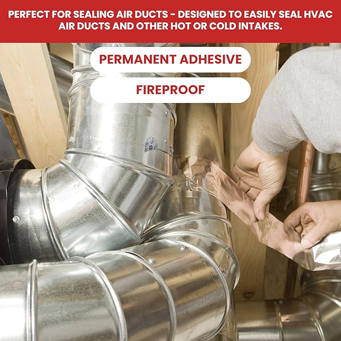 GGR Supplies AF-20R Professional/Industrial Grade High Temperature Heat Shield Resistant Aluminum Foil Tape Ideal for HVAC, Air Ducts Repair (3.6Mil): 1 in. Wide x 50 yds.