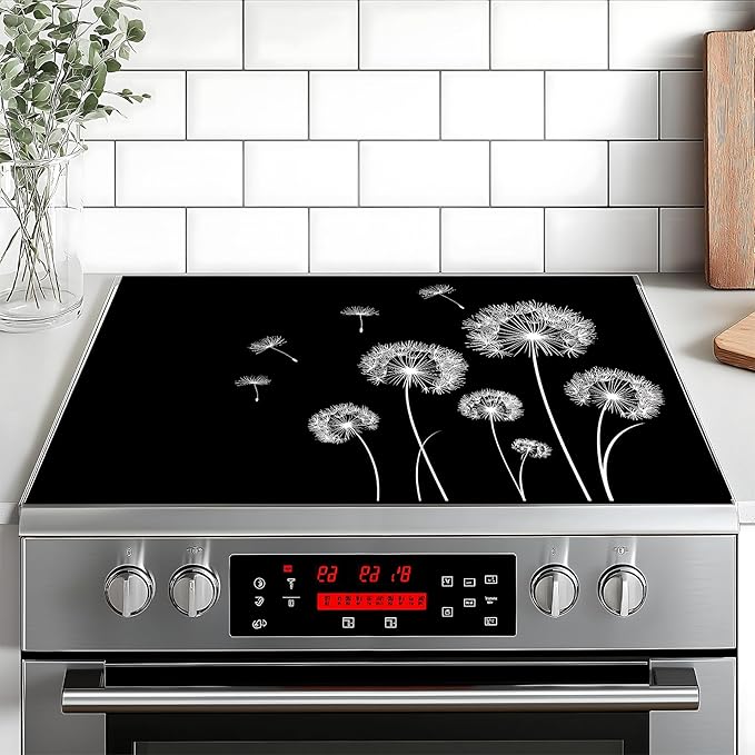 Stove Top Cover Flower Gas Stove Top Cover for Home Decoration Kitchen Pad Non-Stick Washable Cooktop Covers Countertop Protector Keep Stove Clean (Dandelion, 28L"x20W")