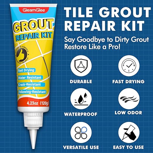 Tile Grout Repair Kit, 2 Pack Grout Filler - Fast-Drying Grout Paint, Restore & Refresh Tile Joints for Bathroom, Shower, Kitchen & Floor Tiles - Grey