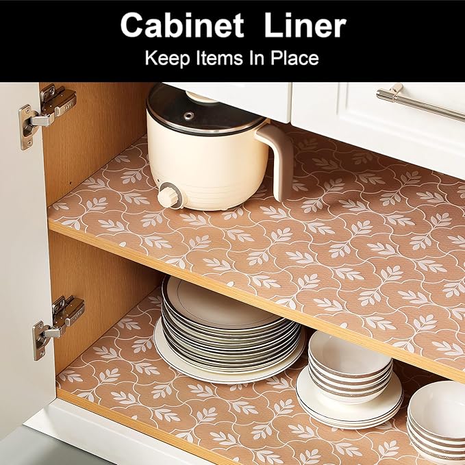 Cooyes Shelf Liners for Kitchen Cabinets Waterproof & Oil-Proof Kitchen Cupboard Mats Non-Slip Drawer Mats EVA Material Non Adhesive Fridge Liner for Shelves（17.5" W x 78.7" L）