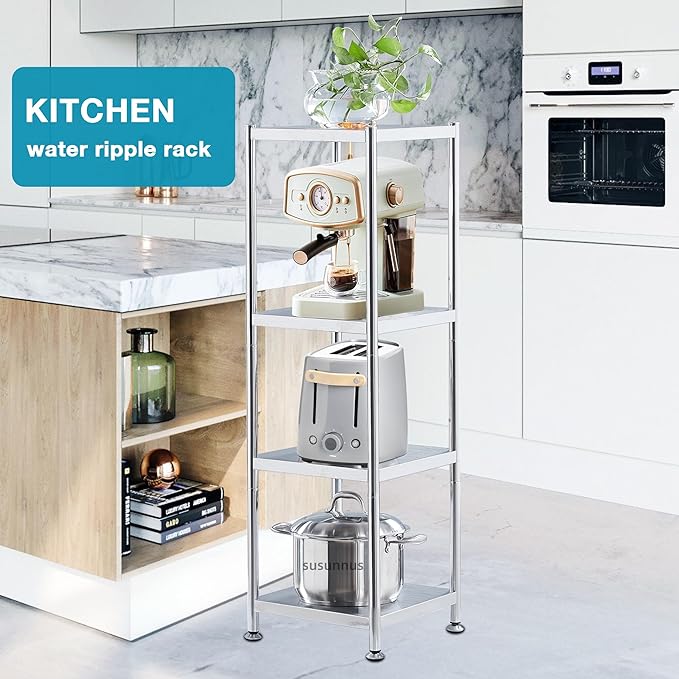 susunnus Stainless Steel Shelves 13.8in-3 Tier, Corner Shelf, Storage Shelves, Narrow Metal,Stainless Steel Shelf, Kitchen Storage Rack for Small Spaces Tall Skinny Shelf