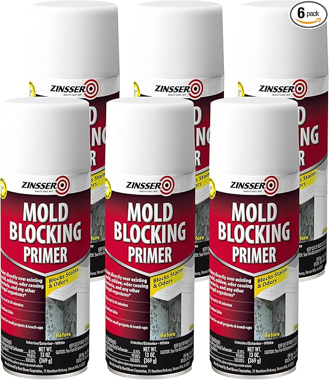 Rust-Oleum Zinsser 287512-6PK Mold Blocking Spray Primer, White, 13.00 Fl Oz (Pack of 6)