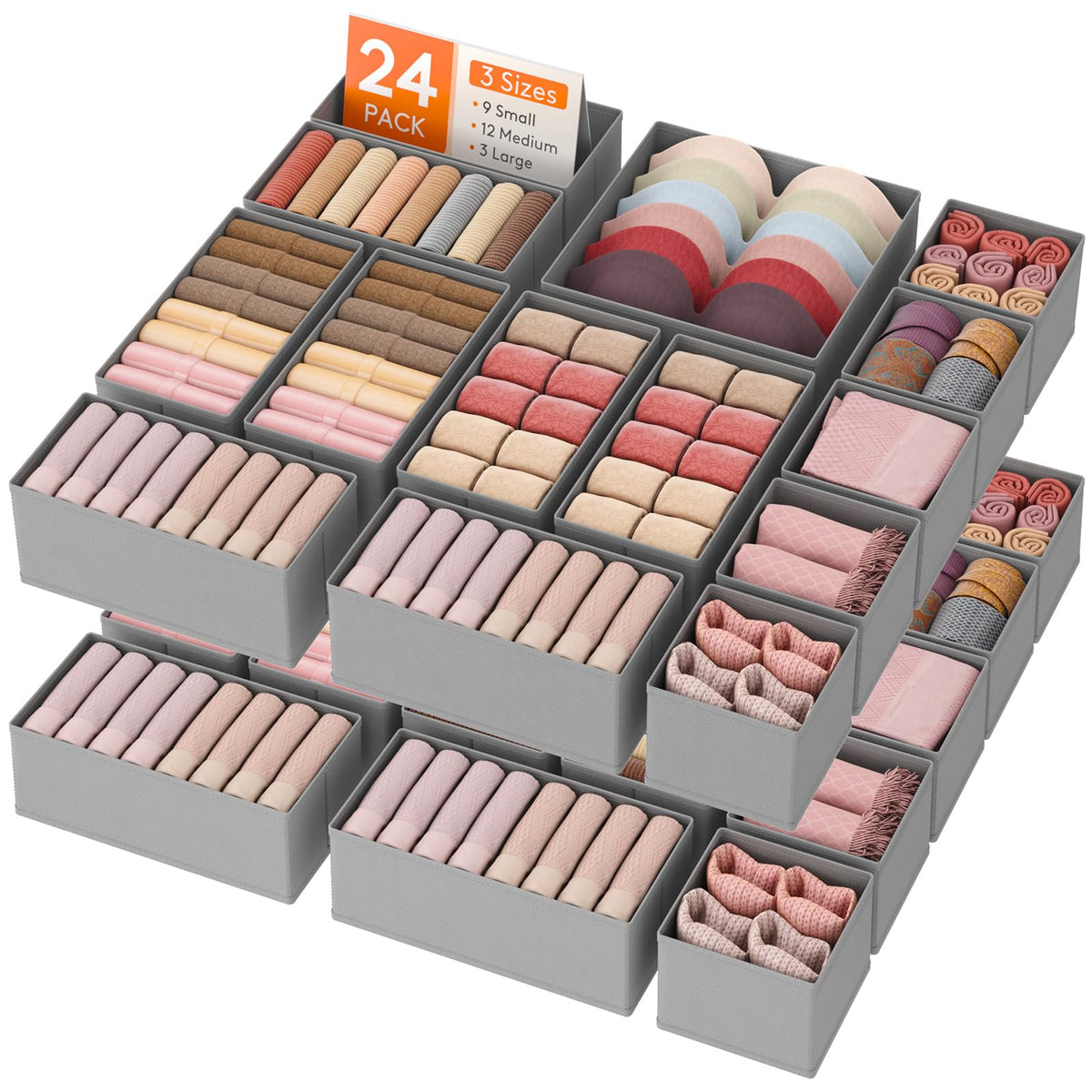 Lifewit Drawer Organizer Clothes for Closet, Gray, 24 Pack - Image 1
