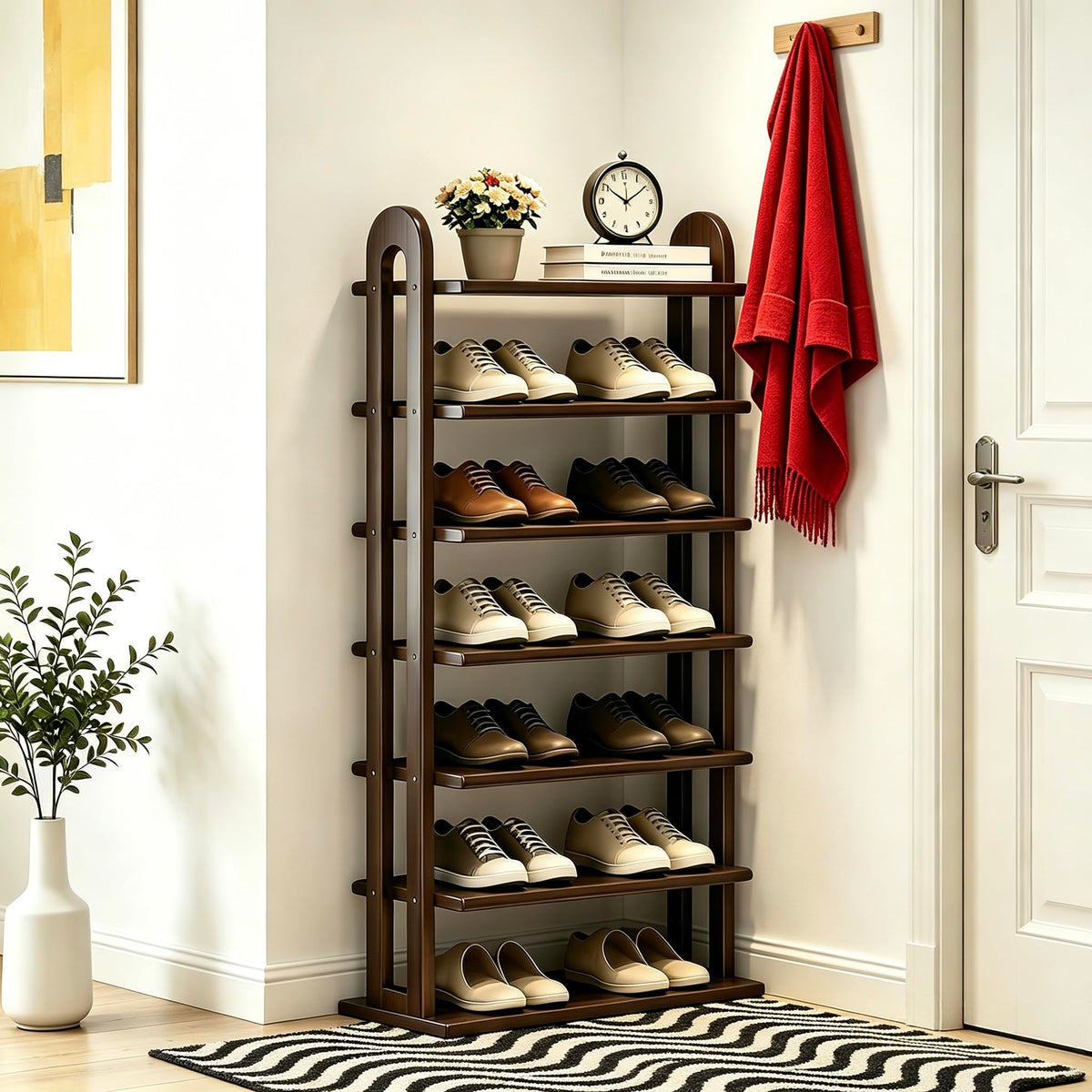 Vertical Shoe Rack - 7 Tier Tall Narrow Shoe Rack Organizer - Image 1