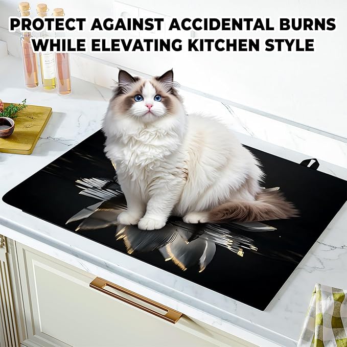 Stove Top Cover Flower Gas Stove Top Cover for Home Decoration Kitchen Pad Non-Stick Washable Cooktop Covers Countertop Protector Keep Stove Clean (White lotus, 28L"x20W")