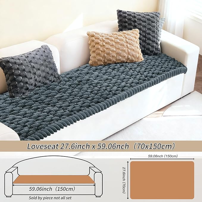 Couch Cover for Dogs Washable,Non Slip Fuzzy Durable Couch Covers for 3 Cushion Sofa Pet Friendly Sofa Cover Dog Thick Soft Slipcovers Protector Couches Mat Bed (Grey, 27.6" x 59"/70 x 150cm)