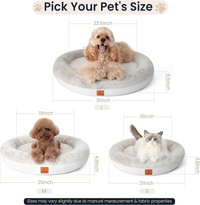 Round Donut Dog Bed – Luxury Orthopedic Dog Beds with Memory Foam – Calming Bolster Pet Bed, Water-Resistant, Washable Plush Cover, YKK Zipper – Small, Medium, Large Dogs & Cats (31 Inches)