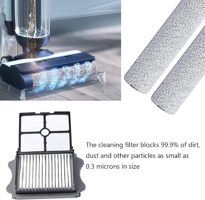 S5 Steam Roller Brush Replacement Parts for Tineco Floor ONE S5 Steam Vacuum Cleaner, 2 Pack Brush Rollers and 2 Pack Vacuum HEPA Filters for Tineco Cleaning Solution Refill
