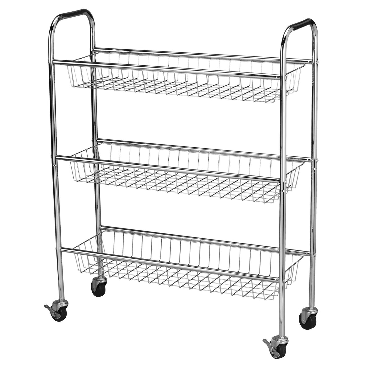 Household Essentials Chrome Iron 3-Basket Storage Cart - Image 1