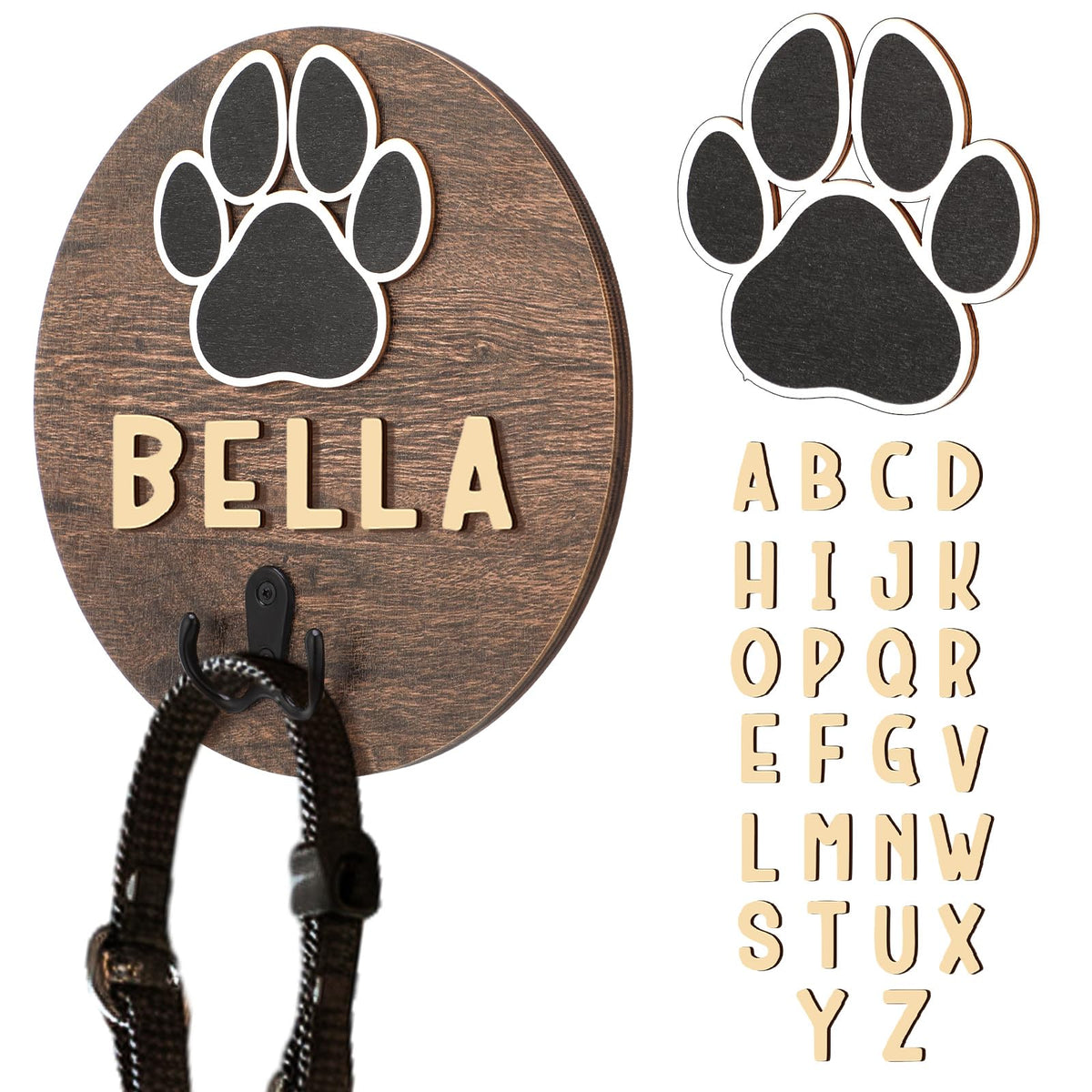 Dog Leash Holder for Wall Pet Harness Hanger with 52 Letters - Image 1