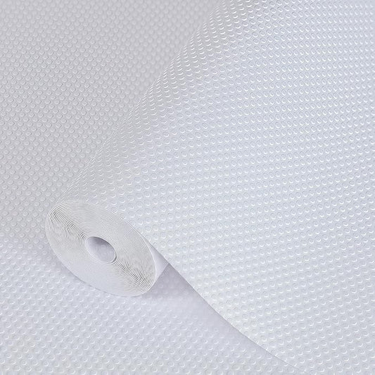 Hersvin Shelf Liners 12 in x 20 ft EVA Drawer Mats, Non-Adhesive Cupboard Pad, Kitchen Cabinet Lining Fridge Cushion (White Dot, 30.5cmx610cm)