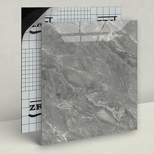 20-Pack 19.34 Sq.Ft Peel and Stick Floor Tiles Vinyl Glossy Pattern Flooring, 11.8” x 11.8” Self Adhesive Vinyl Flooring DIY for Kitchen, Bathroom, Laundry, Polish Dark Grey Marble