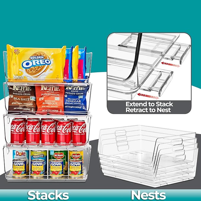 Clear Stackable Pantry Bins — See Everything, Stack Anywhere (Large 4 Pack)