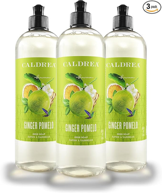 Caldrea Dish Soap, Biodegradable Dishwashing Liquid made with Soap Bark and Aloe Vera, Ginger Pomelo, 16 oz , 3 Pack