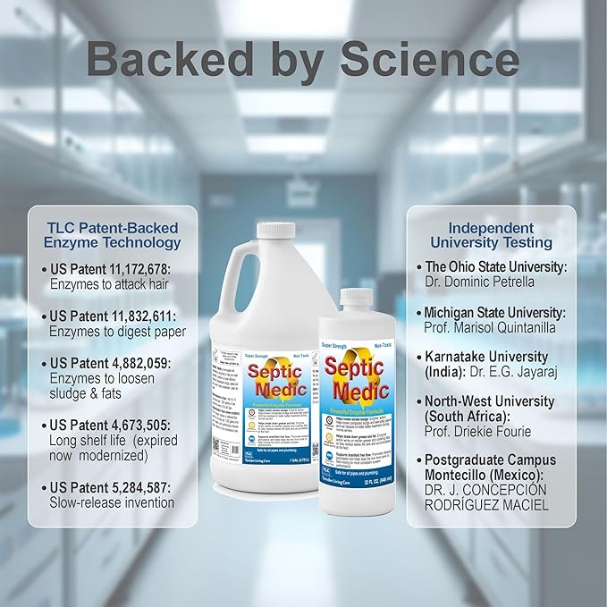 Septic Medic Septic Tank Treatment, Enzyme System Cleaner, Breakdown Sludge, Breakdown Grease and Fat, Supports Drainfield and Leach Field Free Flow, Backed by Science – 1 Gallon