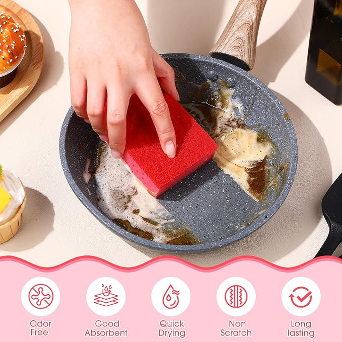 Tioncy 24 Pcs Pink Kitchen Sponge Non-Scratch Scrub Washing Dishes Sponge Bulk Multi Use Dual Sided Scrub for Kitchen Bathroom, Household Cleaning