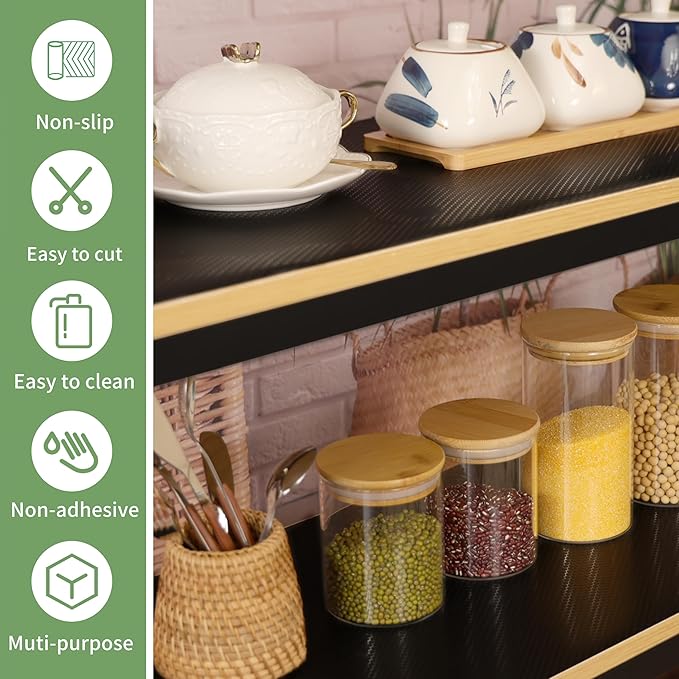 Shelf Liners 19 inch x 20 ft Shelf Liners for Kitchen cabinets nonstick Shelf Lining Drawer Mats EVA Protector for Cupboard (Black,19 inch x 20 ft)