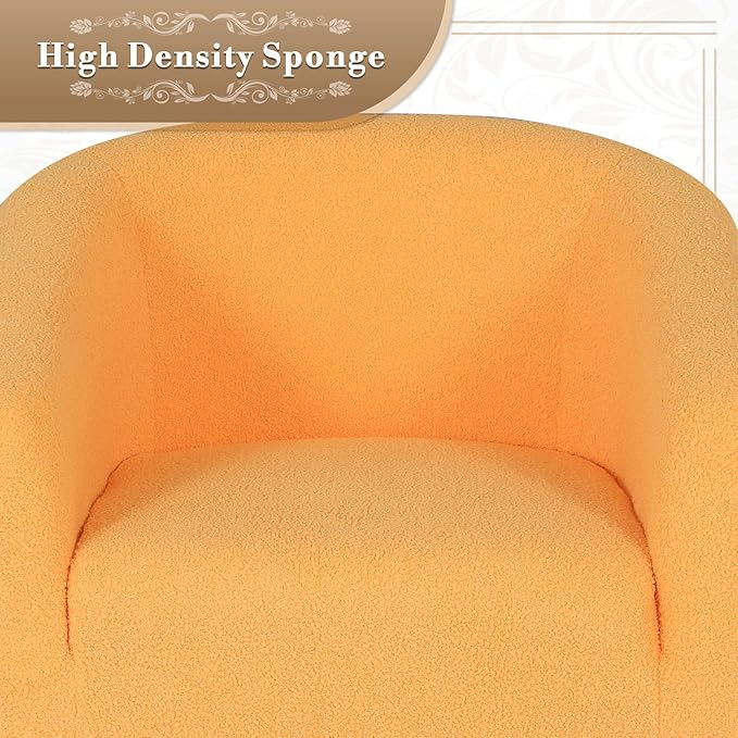 Athena Collection Modern Barrel Accent Chair, Furry Cozy Reading Arm Chair for Adults, Soft Comfy Upholstered Sofa Armchair for Corner, Living Room, Bedroom, Reception Room, Yellow