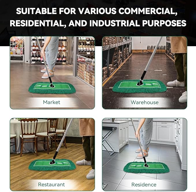 24 Inch Dust Mop Head: Replacement Medium Washable Commercial Mop Head Sweeper and Janitorial Replacement Green (Green - 24 Inch, 3 Pack)