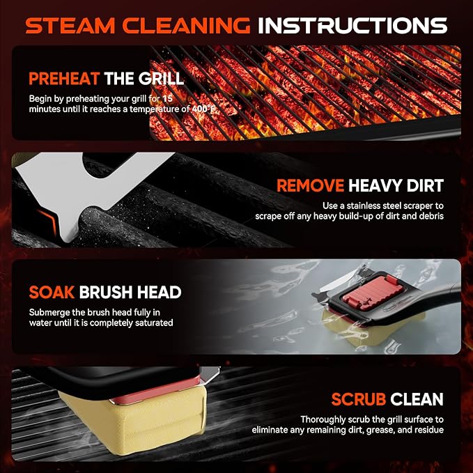 Grill Brush Bristle-Free Steam Replaceable Cleaning Head [No Handle] Heat-Resistant Kevlar Head with Grill Scraper, Safe Barbecue Grill Cleaning Head for All Grill Types