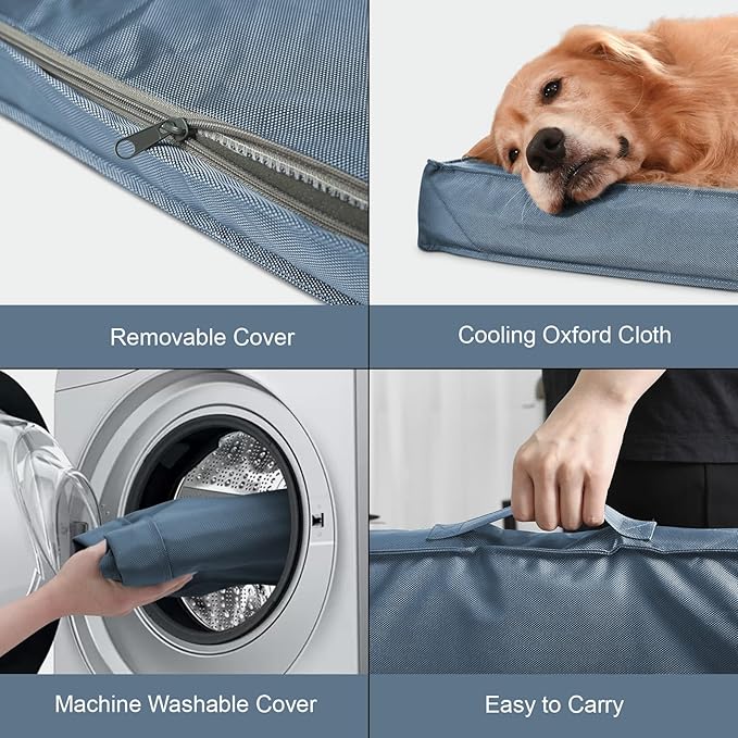 Large Outdoor All Weather Dog Bed, Waterproof Pet Bed for Large Dogs, Orthopedic Egg Crate Foam with Washable Removable Oxford Cooling Cover, 36x27 Inch, Blue
