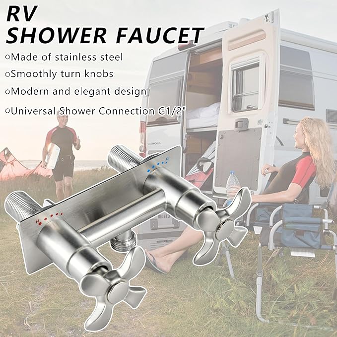 RV Shower Faucet, All Metal Camper Shower Faucet Replacement, 4" RV Outdoor Shower with 5 Modes Handheld for RV, Camper, Motorhome