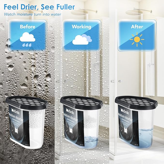 Moisture Absorbers 12 Packs, 10.8OZ Activated Charcoal Efficient Humidity Absorber ＆ Odor Absorber Boxes, Refillable Car Dehumidifier for Closet, Bathroom, Basement＆ RV