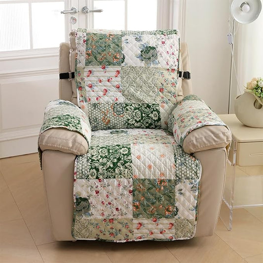Cmfshape Skidproof Sofa Cover-Green Sofa Slipcover with Elastic Straps-Easy Fit Slip Cover-Patchwork Washable Furniture Protector for Pets and Kids(Chair,Green)