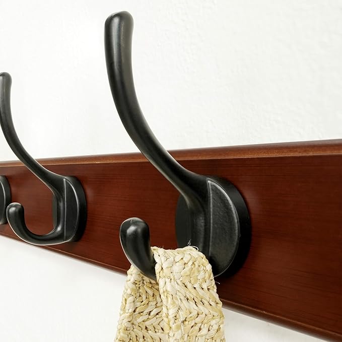 Dseap Coat Rack Wall Mounted: 10-Hooks, 38-1/4" Long, 16" Hole to Hole, Wood Coat Hooks Wall Mounted, Hook Rack, Hook Rail, Hooks for Hanging Coats, Light Walnut & Black