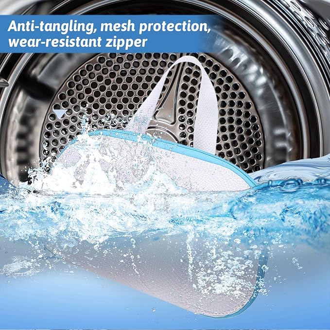 Bra Washing Bags for Laundry, 2 Pcs Mesh Bra Laundry Bags for Washing Machine Lingerie Wash Bag with Zipper for Washing Delicates Underwear Brassiere (Grey, Blue, A Cups)