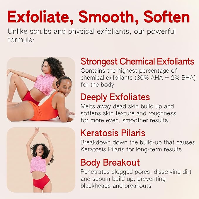 Chemical Body Exfoliator with 30% AHA & 2% BHA – Pre-Shower Body Mask for Smooth, Skin, Glycolic Acid & Salicylic Acid Formula, Body Exfoliant for Dead Skin Removal, body scrub alternative 150 ml