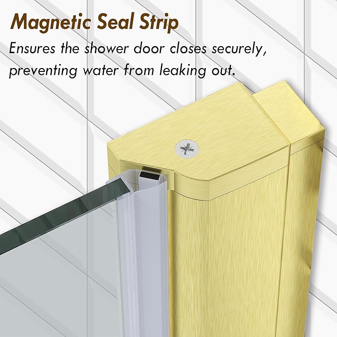 Frameless Pivot Shower Door 32.8-34" W X 72" H, 1/4" (6mm) Clear SGCC Tempered Glass, Hinged Pivot Swing Shower Door, Reversible Installation, Easy to Clean, Brushed Gold