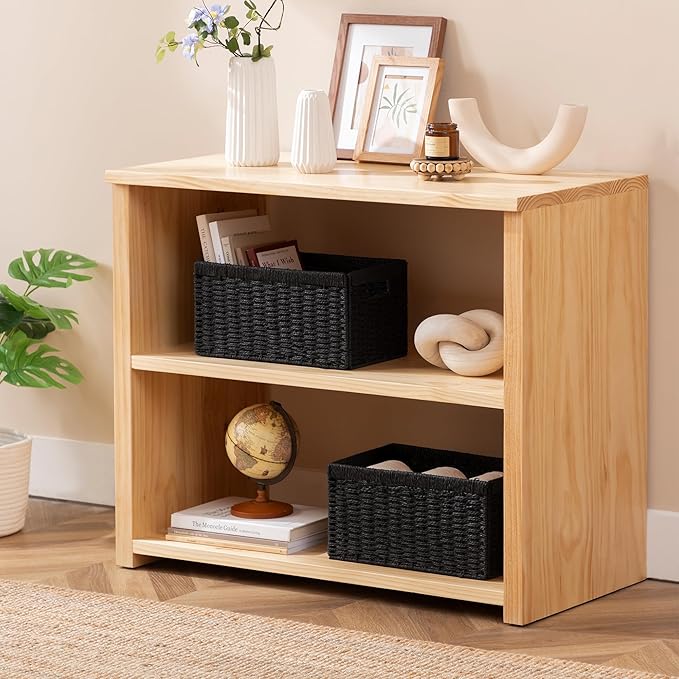 joybest Black Shelf Storage Wicker Baskets, 4-Pack Woven Paper Rope Baskets for Organizing, Foldable Rectangular Bin with Handles for Pantry, 13.4L x 8.3W x 7.1H Inch