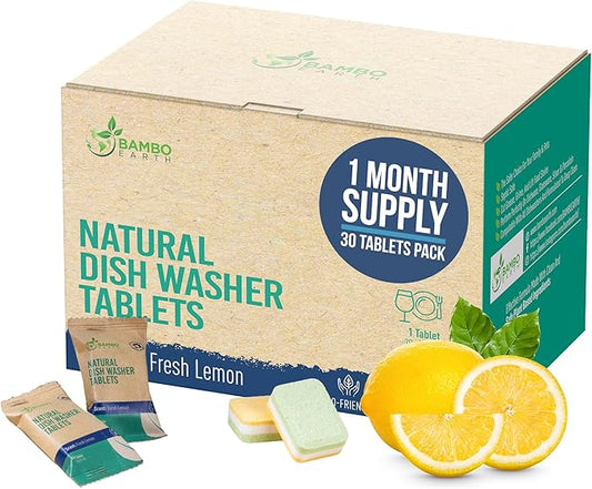 Natural Dishwasher Detergent Tablets - Plant Based Alternative Refill Pack Dishwashing Tabs - Eco-Friendly And Plastic Free Way To Cleaner Dishes - 30/60/90 Refills Dish Washer Soap Pods (30 Pack)