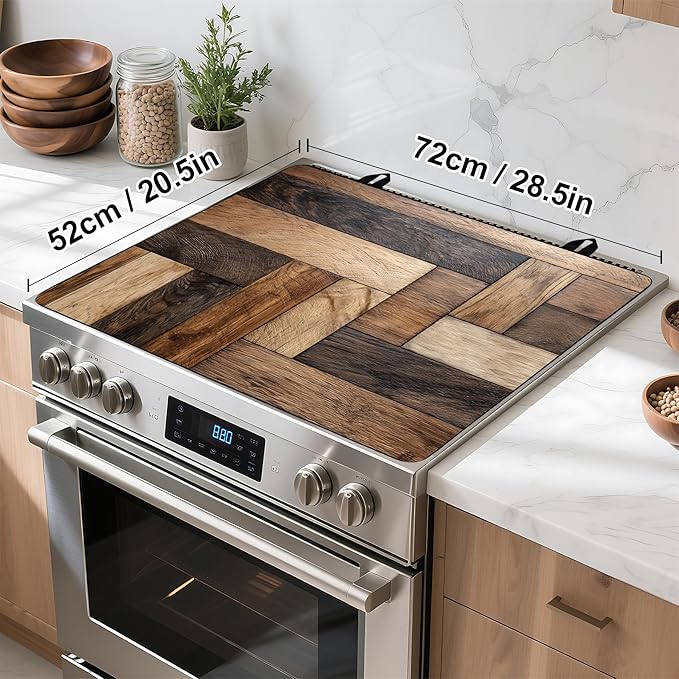 Stove Top Cover Flower Gas Stove Top Cover for Home Decoration Kitchen Pad Non-Stick Washable Cooktop Covers Countertop Protector Keep Stove Clean (Wood grain, 28L"x20W")