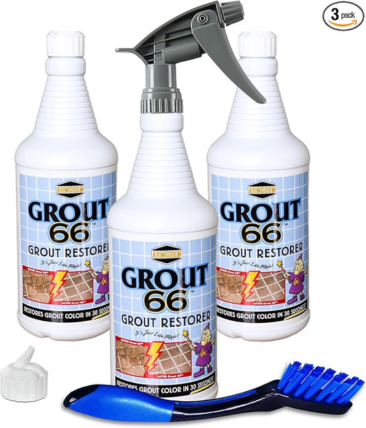 Grout66: Grout and Tile Cleaner with Low-Odor, Non-Fuming Formula Ideal for Heavy-Duty Cleaning, Quick Touch-Ups, and Tile Maintenance. This Three Quarts Kit ensures Effortless Cleaning.