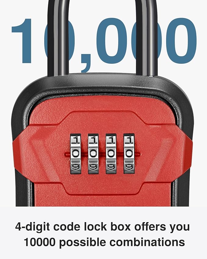 Puroma Lock Box, Key Lock Box Wall Mount & Portable Combination Lockbox with Resettable Code, Security Lockbox for Outside House Keys, Apartment Realtors Spare Keys Storage (1 Pack, Red)